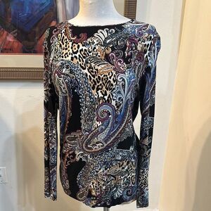 Chico’s Paisley and Leopard Print Long Sleeve Top Size 1 - Medium